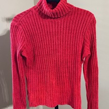 Vibrant Red Ribbed Turtleneck Sweater