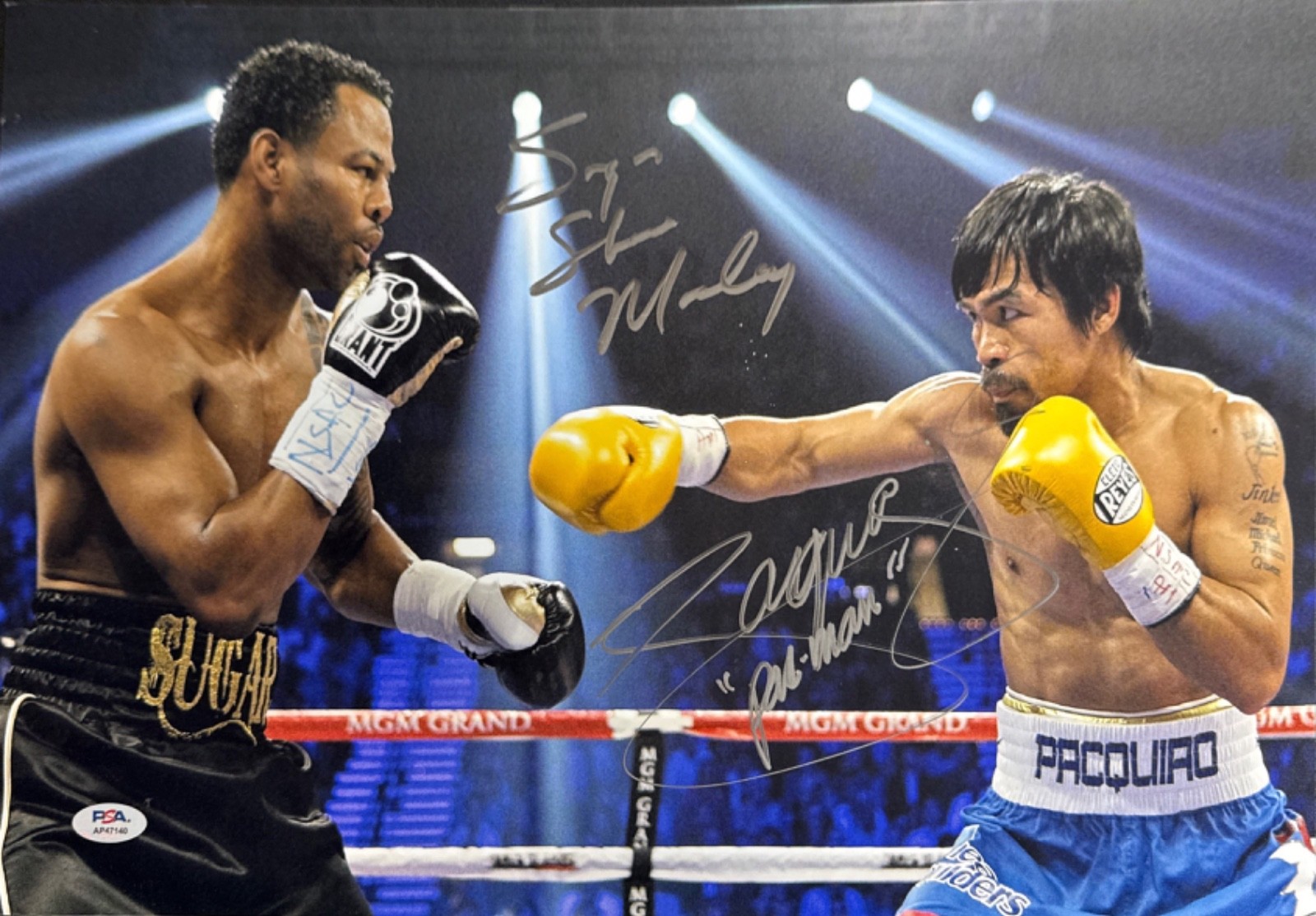Manny Pacqui o Autographed Signed Manny Pacquiao Sugar Shane Mosley 12x18 Boxing Photo PSA AP47140 