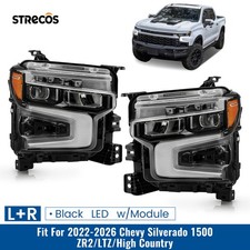Full Led Headlight For 2022-2026 Chevy Silverado 1500 Ltz Black Left+right Pair