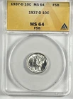 1937-D Mercury Dime : ANACS  MS64FB
