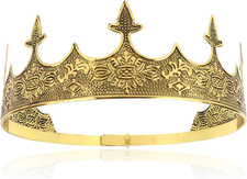 King Crown for Men - Baroque Royal Crown Adjustable Size Prom Prince Tiara Evi