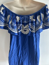 Sexy Boho Off Shoulder Ruffle Embroidered Mini Dress Royal Made In India L Large