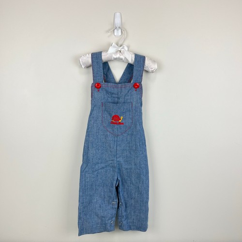 Vintage Alben Chambray Turtle Overalls Baby Toddler Boy Girl 18 Months USA