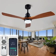52” solid wood ceiling fans with light 6 speeds remote/app control solid wood...