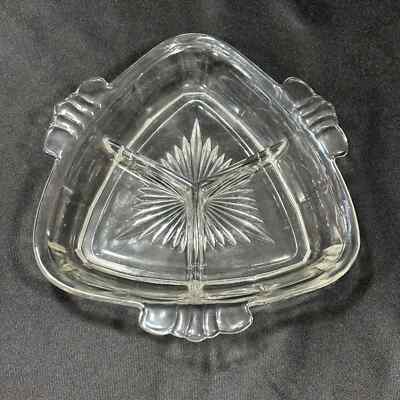 Vintage Triangle Clear Glass Three Section Divided Serving Tray