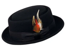 Porkpie Pork Pie Fedora Hats with Feather for Men Women 100% Wool