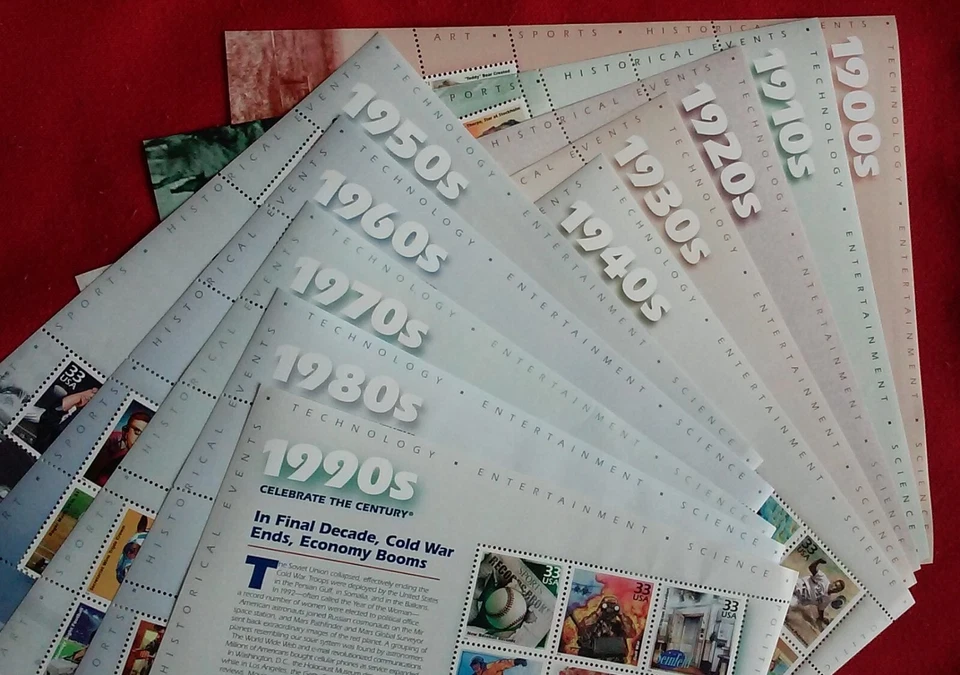 CELEBRATE THE CENTURY 1900-1990. Complete 10 Sheet Set US Stamps USA # 3182-3191 - Image 2 of 4