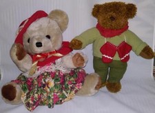 Lot of 2 Vintage Plush Christmas Teddy Bears: 1 Hallmark 1 Fancy Holiday Bear