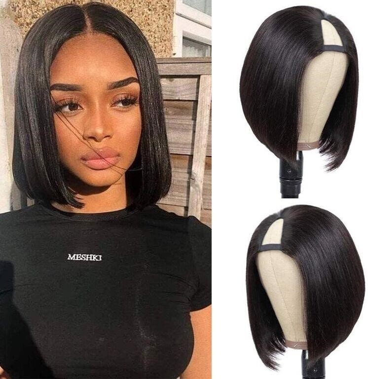 U Part Wig Human Hair Bob 10 Inch Brazilian Remy Human Hair  display picture 3