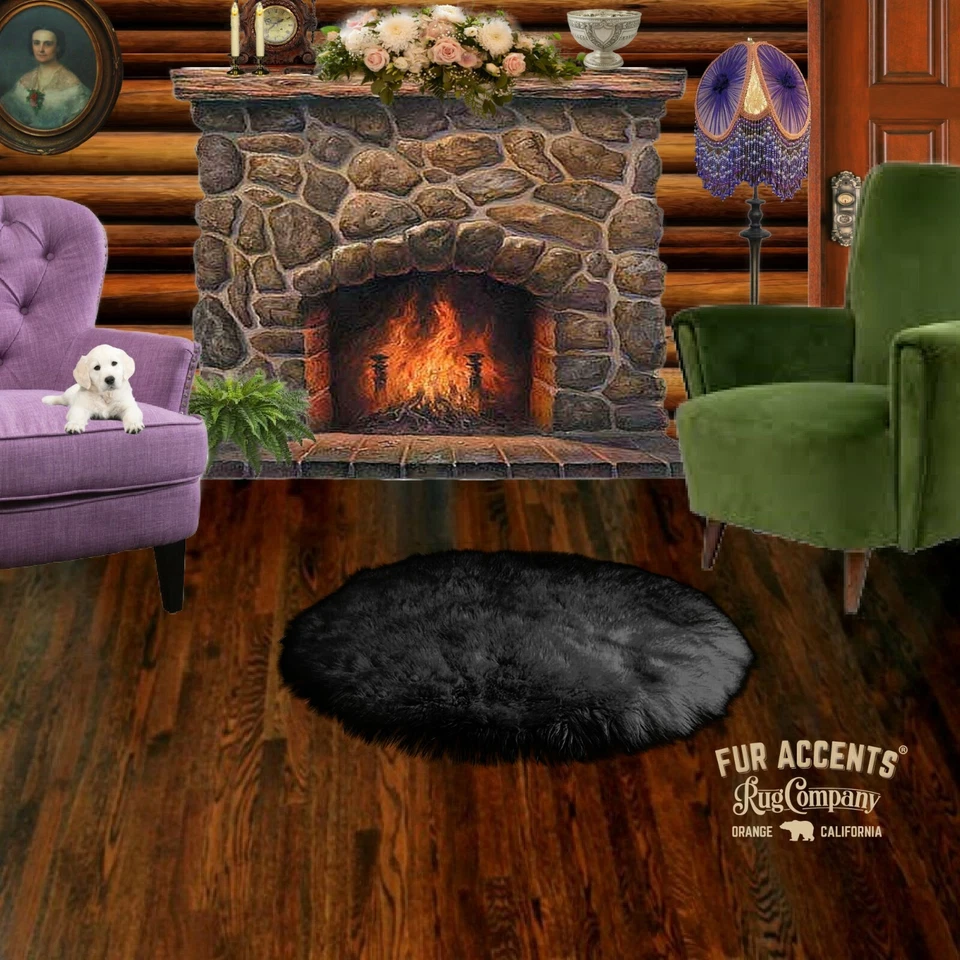 Alfombra clásica redonda peluda de piel de oveja - alfombra de piel sintética acento de piel de oso alfombra blanca   Foto 3 de 4