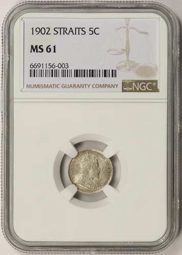 1902 Straits Settlements 5 Cents 5C MS 61 NGC