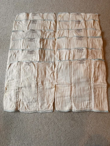 GroVia Size 2 Infant Organic Cotton Bamboo Prefold Cloth Diapers, Lot of 12