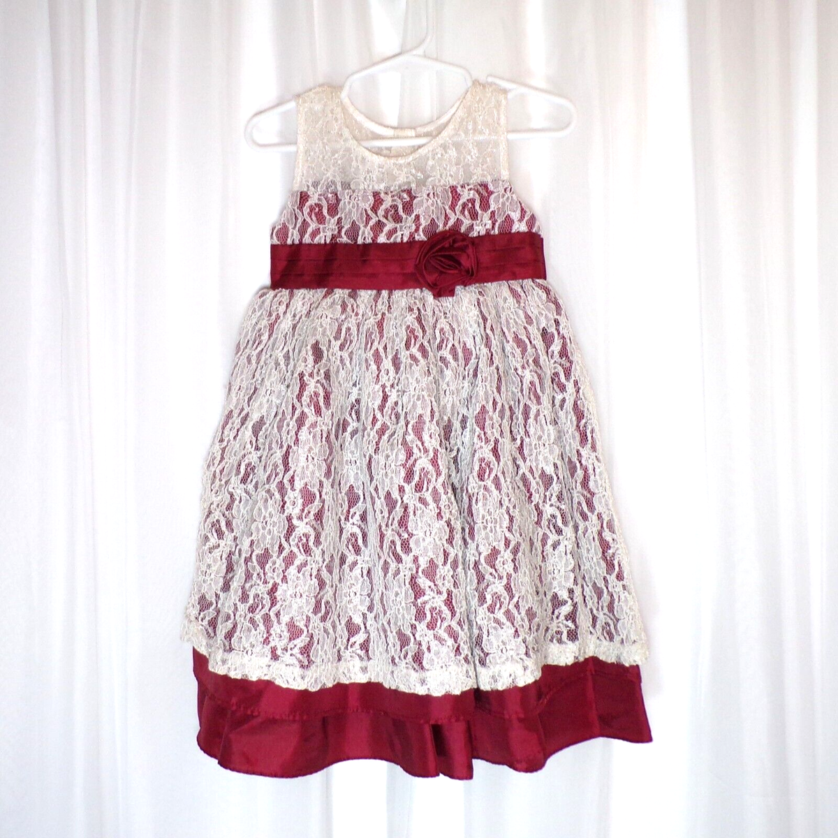 burgundy and cream lace dress Olivia Rose Christmas Lots of Toddler 2T Layered READ Maxi length Sizing mod fashion Black Graduation Formal Wear Head size:M/L - 23 1/8 in - 58.7 cm