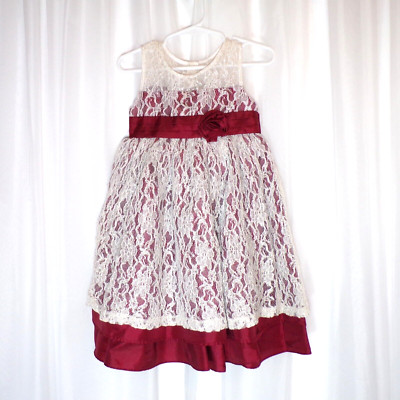 Olivia Rose Burgundy Christmas Dress Cream Lace Toddler Size 2T Layered Wedding