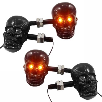 4X Motorcycle LED Skull Turn Signal Lights For Harley Cafe Racer Bobber Chopper