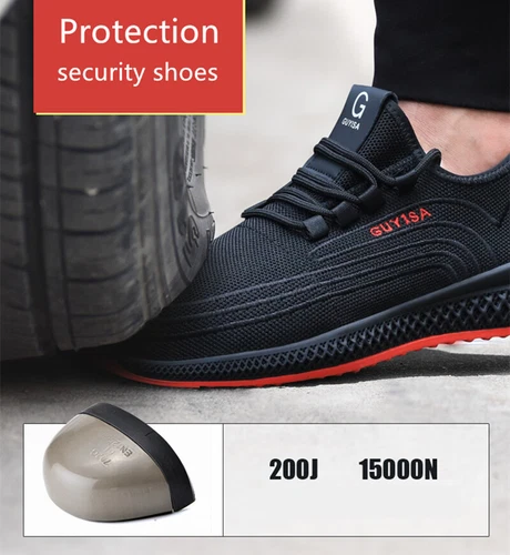Black Red Air Mesh Steel Toe Safety Shoes Men Work Boots Puncture-Proof Sneakers - Picture 11 of 14