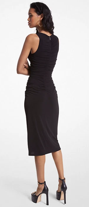 Abito Michael Kors Midi taglia 0X PLUS nero elasticizzato opaco arricciato nuovo con etichette Fu268