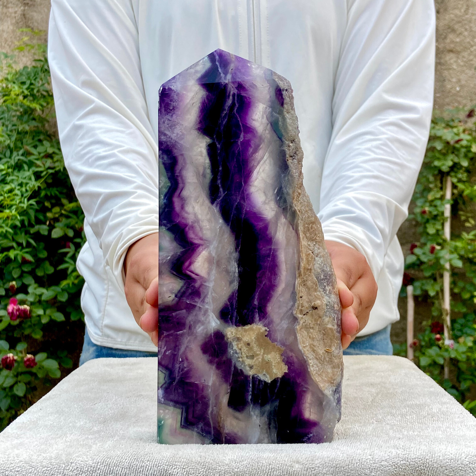 3.1LB Natural Rainbow Fluorite Obelisk Crystal Wand for Healing and Energy