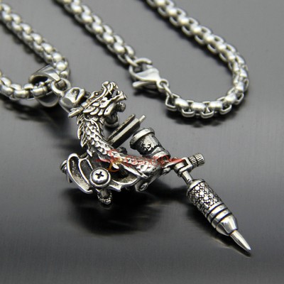 ametralladora colgante de acero inoxidable con tatuaje dragón vintage para hombre eBay