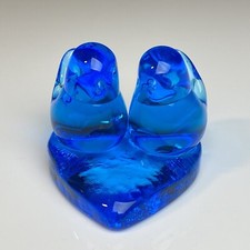 Blue Bird Of Happiness Glass Love Birds On Heart Figurine Signed Leo Ward 1990