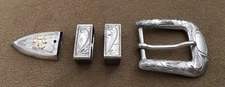 Vintage Old Western McCabe Sterling Silver Complete 4 Pc Ranger Belt Buckle Set