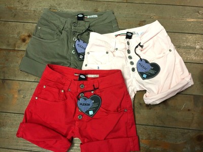 Short Colorato Donna Please Pantaloncino Corto Estate cotone con bottoni |  eBay