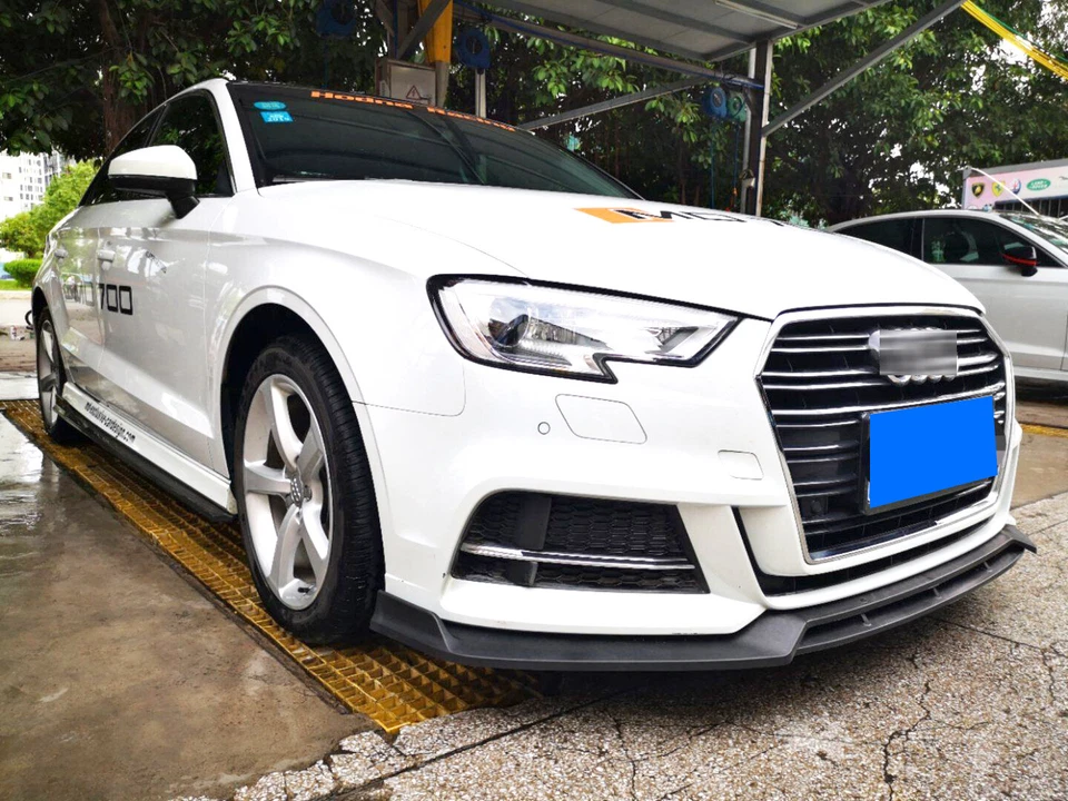 Divisor de labios delantero fibra de carbono aspecto para Audi A3 RS3 S3 8V S-line 2017 2018 2020 Foto 4 de 4