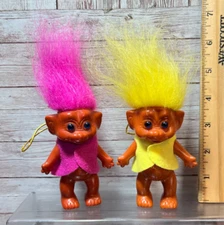 VINTAGE CHRISTMAS TREE ORNAMENT  3.5" Unmarked Troll Dolls Made in Korea