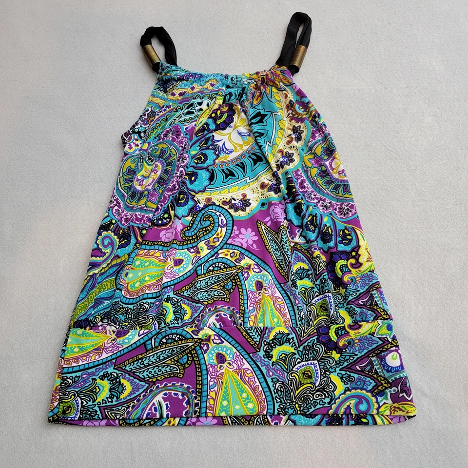 iz Byer California Top Womens Small Y2K Multicolor Paisley Metal & Rope Collar - Image 2 of 4