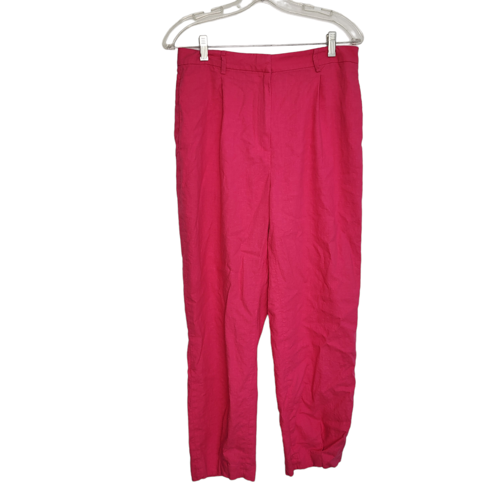 Pantalones Open Edit Mezcla Lino Calce Relajado Cintura Elástica Rosa Mujer Medianos