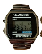 Unbranded Silvertone 7.5" Strtch Digital Watch Illumination Stopwatch New...