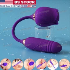 Sucking-Thrusting-Vibrator-10 Speed-RoseDildo--Clit-Sucker-Massager-useLubricant