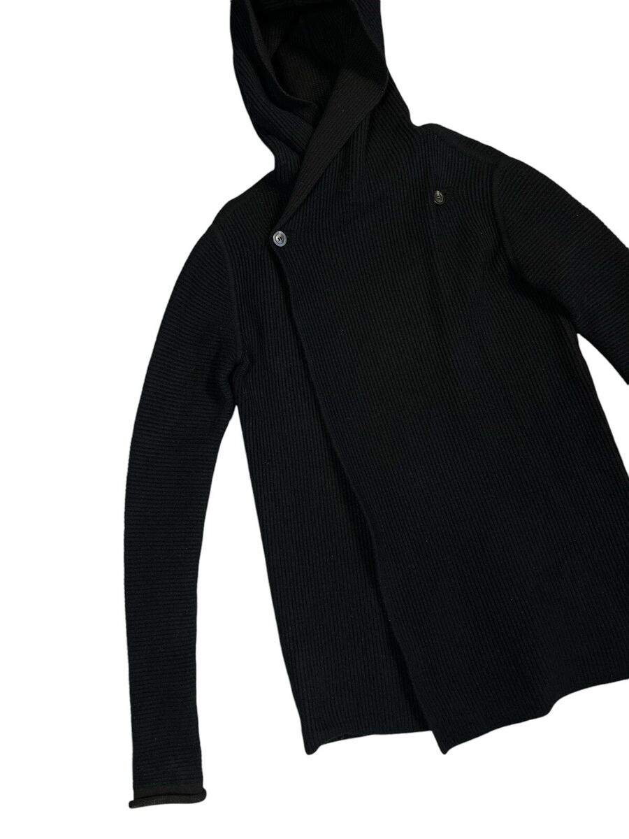 Rick Owens Glitter FW 17 Men's Wool Blend Ribbed Hooded Rick Owens Glitter FW 17 Men's Wool Blend Ribbed Hooded