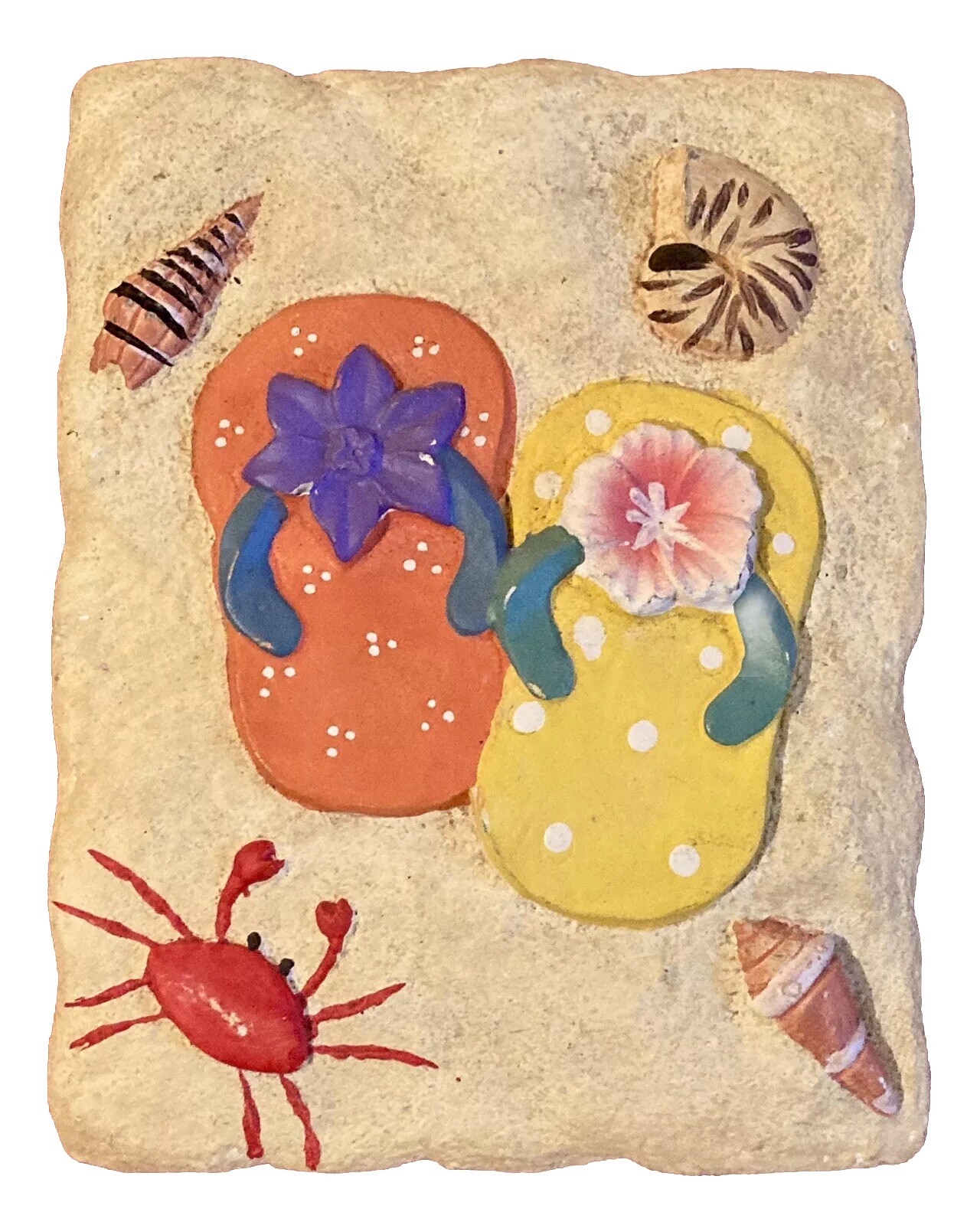 Flip Flops & Sea Shells Summertime Wall Art Plaque 7.25” X 6” Orange/yellow-image