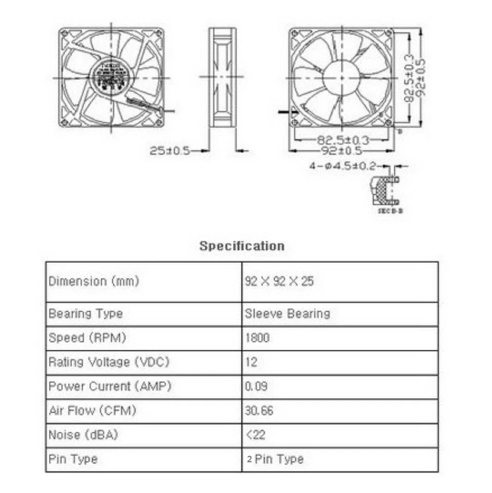 EVERCOOL PC Computer Case System Cooling Fan Cooler 92mm 2Pin 92x92x25mm 9.2cm - Image 4 of 4