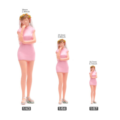 1/43 1/64 1/87 Romantic Pink Dress Girl Miniature Scene Stereoscopic Model