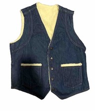 VTG BIG SMITH Western Outerwear Sherpa Lined Denim Jean Vest 70s 80s Size Small