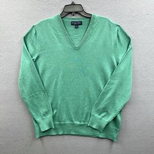 EUC Brooks Brothers Supima Cotton V Neck Sweater Men L Green Tight Knit Pullover