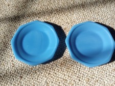 Akro Agate Slag Glass Tea Time 2 Plates Turquoise Blue Coasters Children Toy HTF