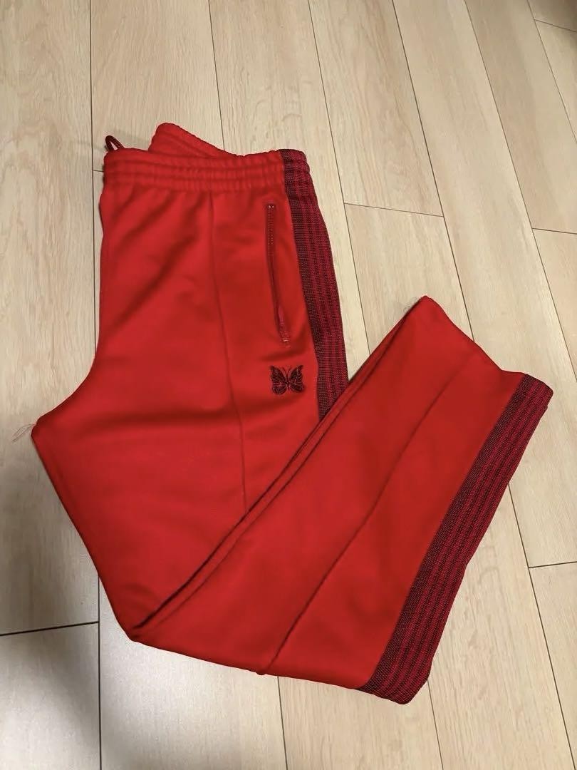 Needles Track Pants Red M Tapered Fit Embroidered Butterfly Japan Made