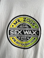 Mr. Zogs Sex Wax T-Shirt Men's Large White Double Sided Logo Short Sleeve Green