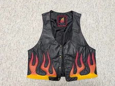 vintage 1990s leather Y2K motorcycle vest S black FLAMES hot topic 38 krazyskins