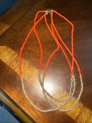 Multi-stranded Deep Orange Seed Bead Necklace