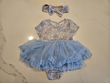 NWT Disney Baby Lilo Stitch Blue Pink Floral Romper w/ Headband 24 Months