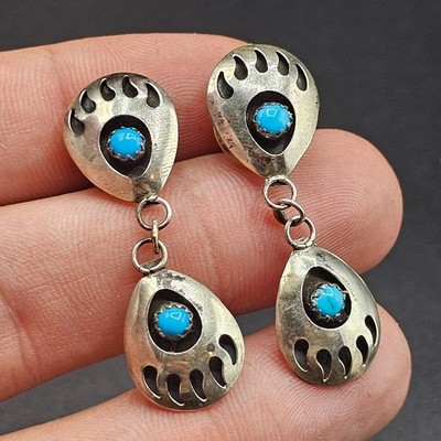 Native American Bärentatze Ohrringe Bear Paw Türkis 925 Silber Navajo? Earrings