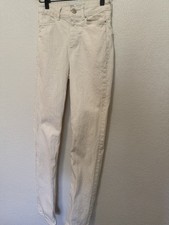 Zara High Rise Straight Leg Off White Cream Jeans Size 0 Raw Denim