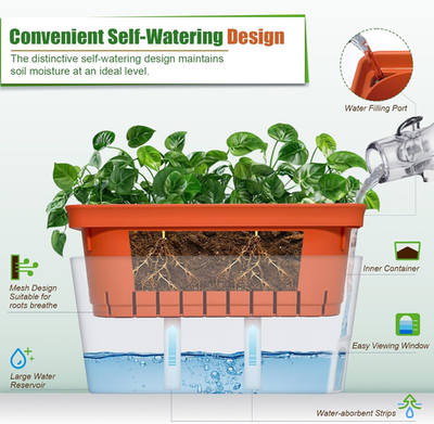 Ourwarm 3 Pack Self Watering Herb Planter Set for Windowsill, 10.5In Indoor  Herb | eBay
