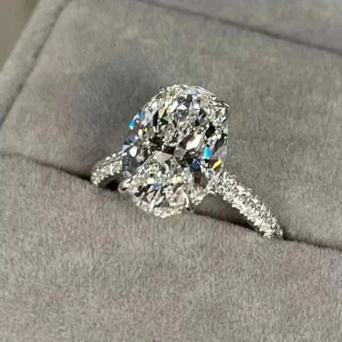 4CT Oval Cut Lab-Created Diamond Halo Engagement Ring 14K White Gold Plated