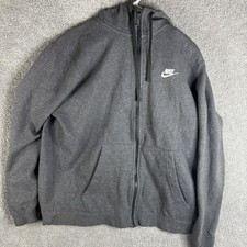 Nike Hoodie Mens XL Gray Full Zip Fleece Sweatshirt Small Swoosh Logo Front
