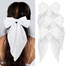 Silky Satin Hair Bows, Oversized Long Tail Bows with Barrette Clips, Coquette...